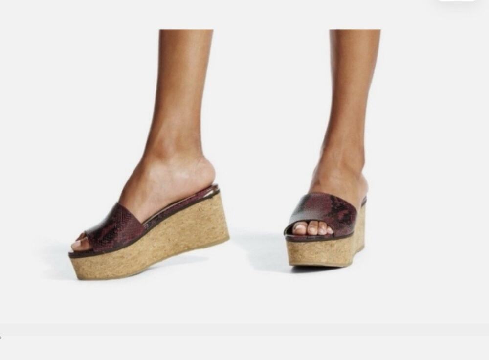 Jimmy Choo Deedee 80 wedge sandals Bordeaux snakeskin printed leather 38,5 US 8